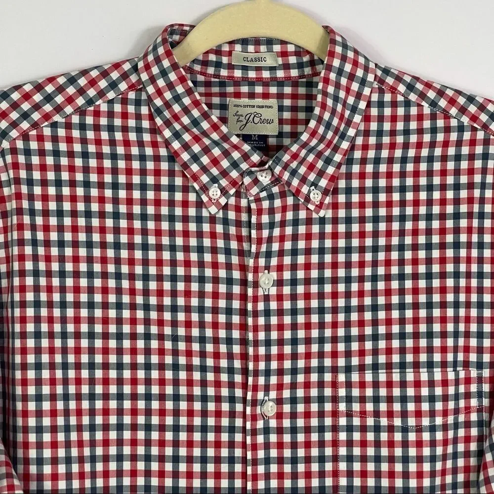 J. Crew red/white/blue plaid button down, medium